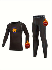 2pcs Kids Compression Fleece Sets Cartoon Pattern Long Sleeve Crew Neck Pullover