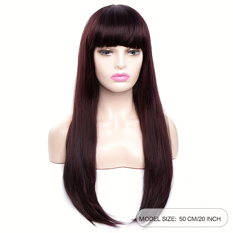 Long Straight Wig With Bangs Pink Strips Full Wig For Cosplay Party