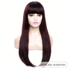Long Straight Wig With Bangs Pink Strips Full Wig For Cosplay Party