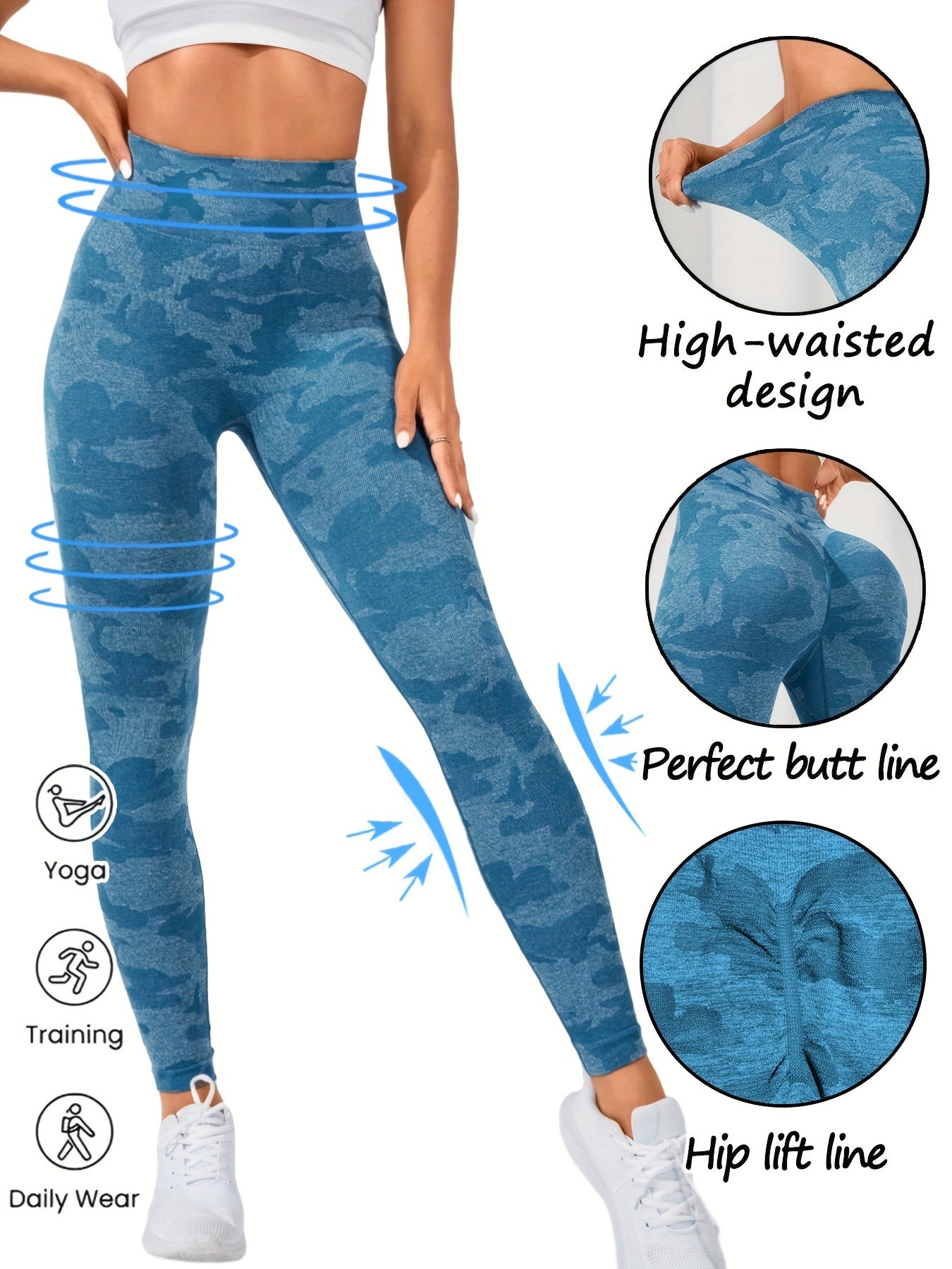 Camouflage Tummy Control Leggings High Waist Yoga Running Pants