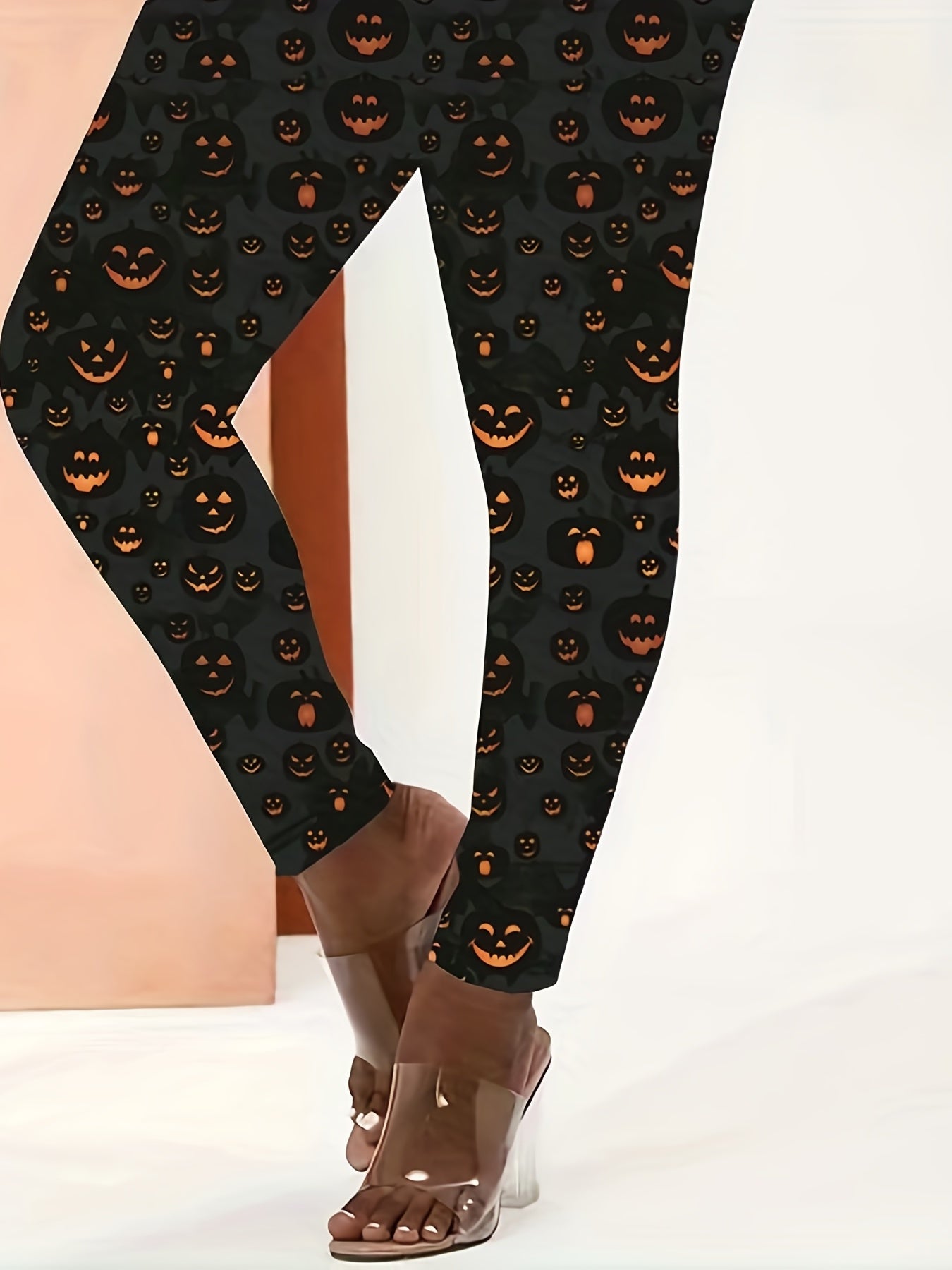  Halloween Leggings Pumpkin Print Casual Leggings