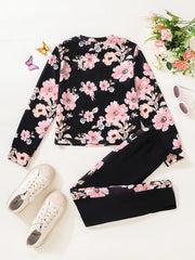 Girl's Floral 2pcs Sweatshirt & Leggings Set for Spring Fall
