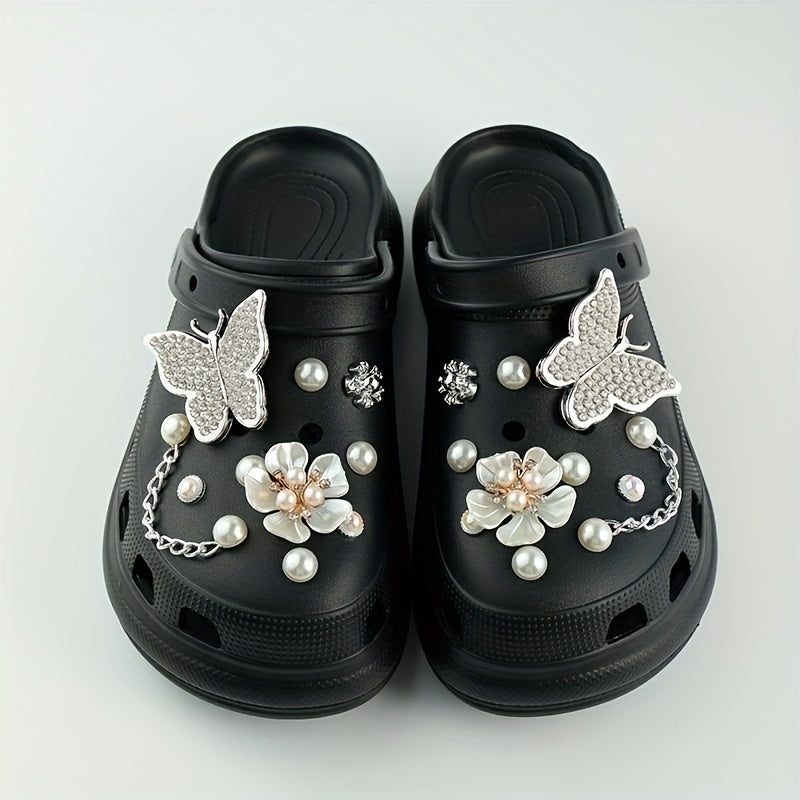 20pcs Shoe Charms Set Diamond Butterfly Flower Pearl Decor