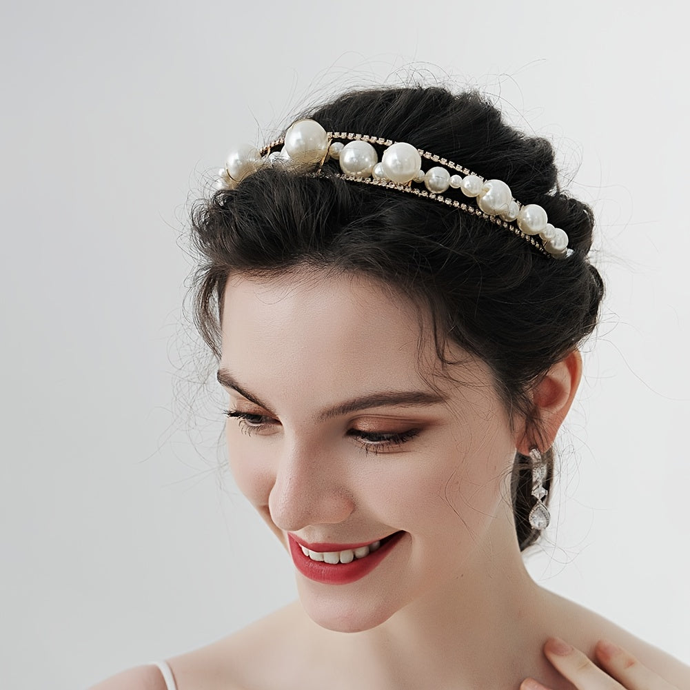 Bridal Pearl Crown Rhinestone Hair Jewelry Baroque Headpiece