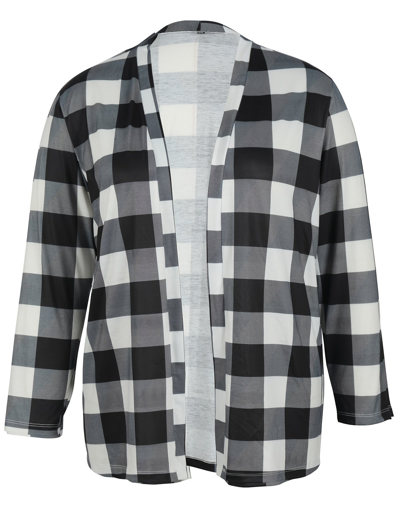  Plaid Print Long Sleeve Open Front Cardigan