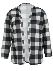  Plaid Print Long Sleeve Open Front Cardigan