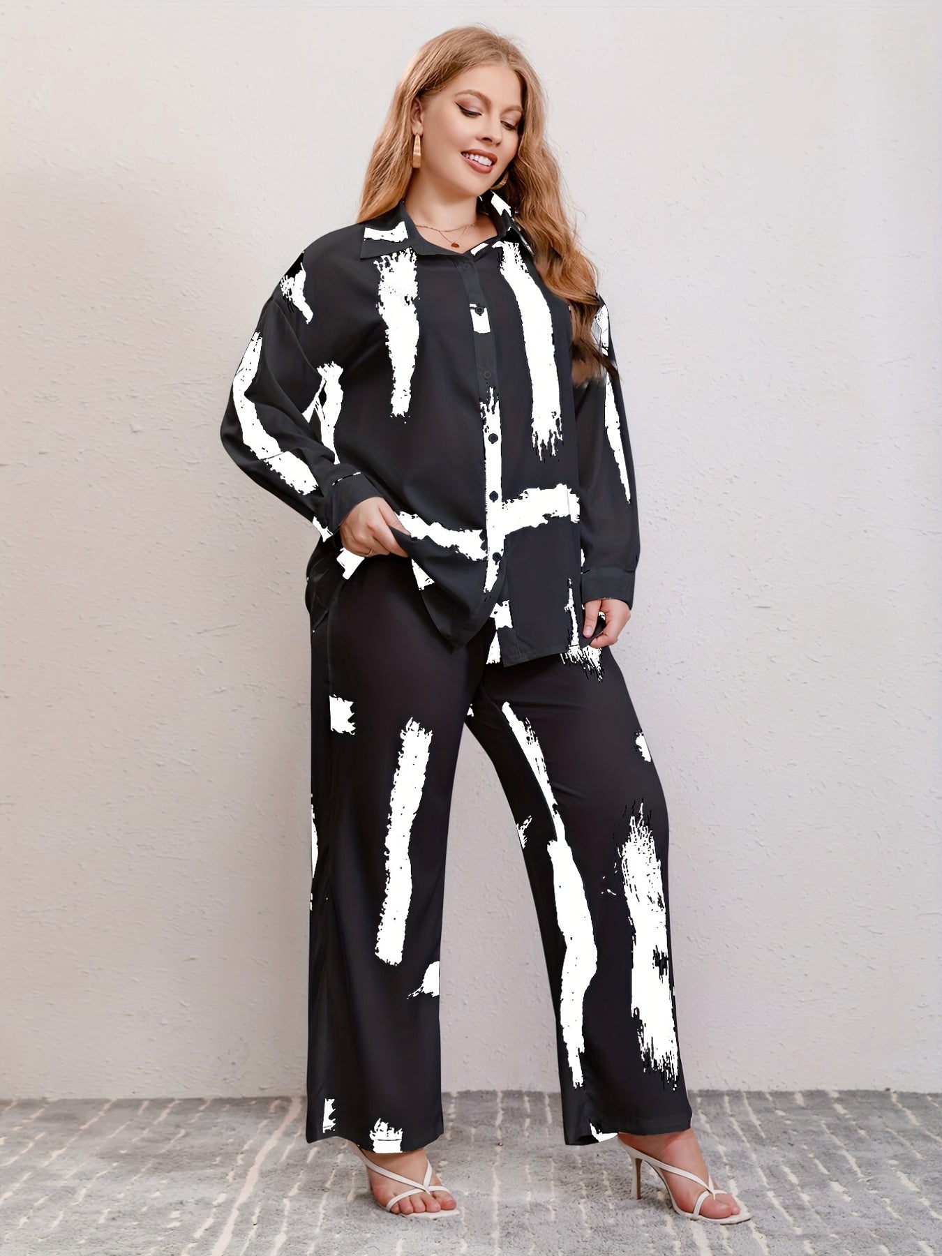  Graphic Print Long Sleeve Shirt & Pants Set