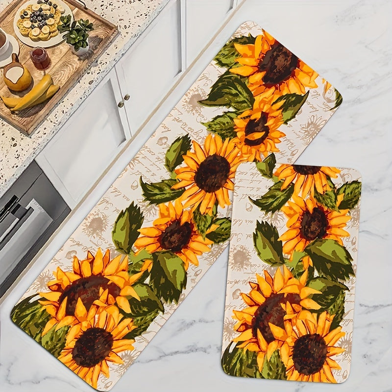 Sunflower Print Kitchen Floor Rug Dirt Resistant Waterproof Kitchen Mat
