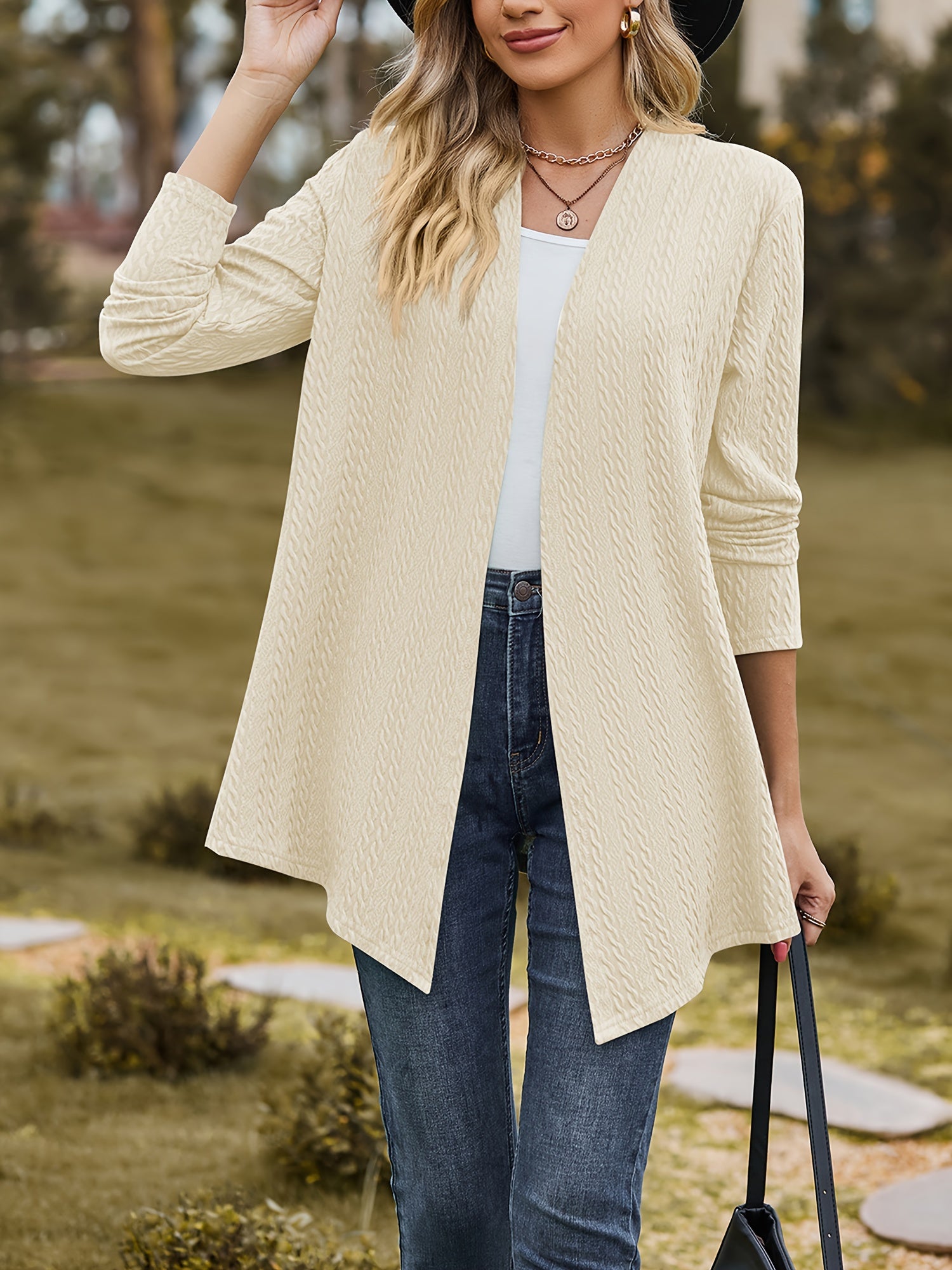  Casual Cardigan Women's Plus Textured Long Sleeve