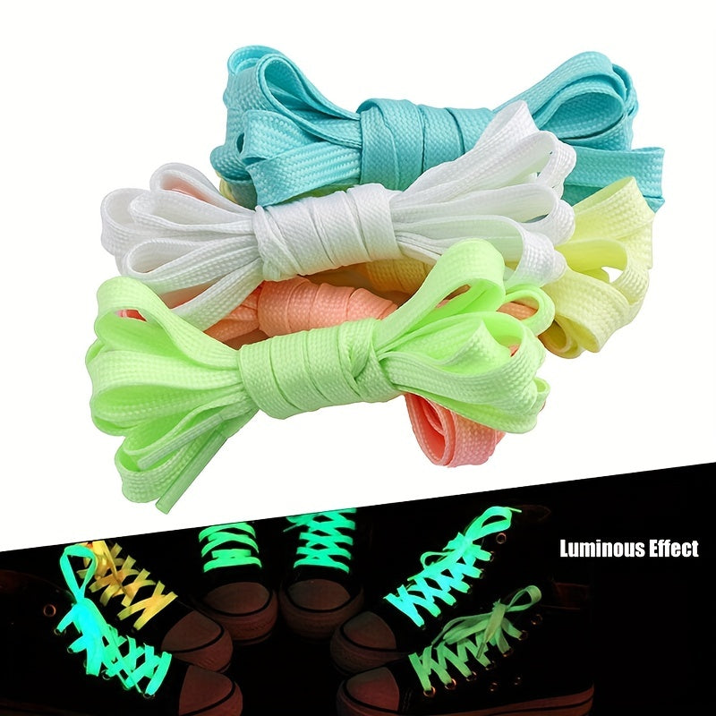 Fluorescent Shoelace Midnight Light Flat Wide Double Layer Sports Canvas Shoes