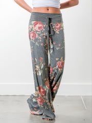 Floral Print High Rise Drawstring Long Pants Plus Size