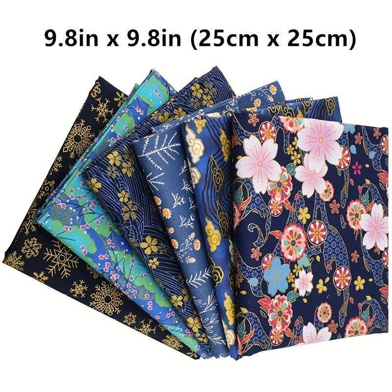 6pcs Japanese Sakura Waves Cotton Sewing Fabric 9.8inch DIY Quilting