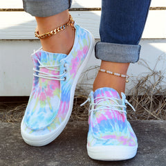 Tie Dye Canvas Lace Up Low Top Flat Shoes for Women