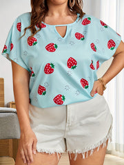  Strawberry Print Notched Blouse
