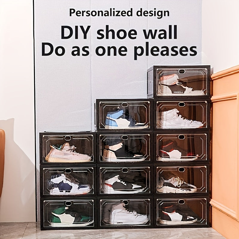 Plastic Stackable Shoe Rack Box with Door for Entryway