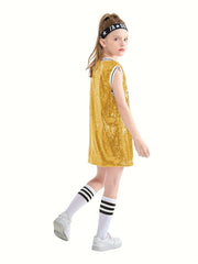 Girls Sequin Sleeveless T shirt Dress Socks Set For Dance Performance