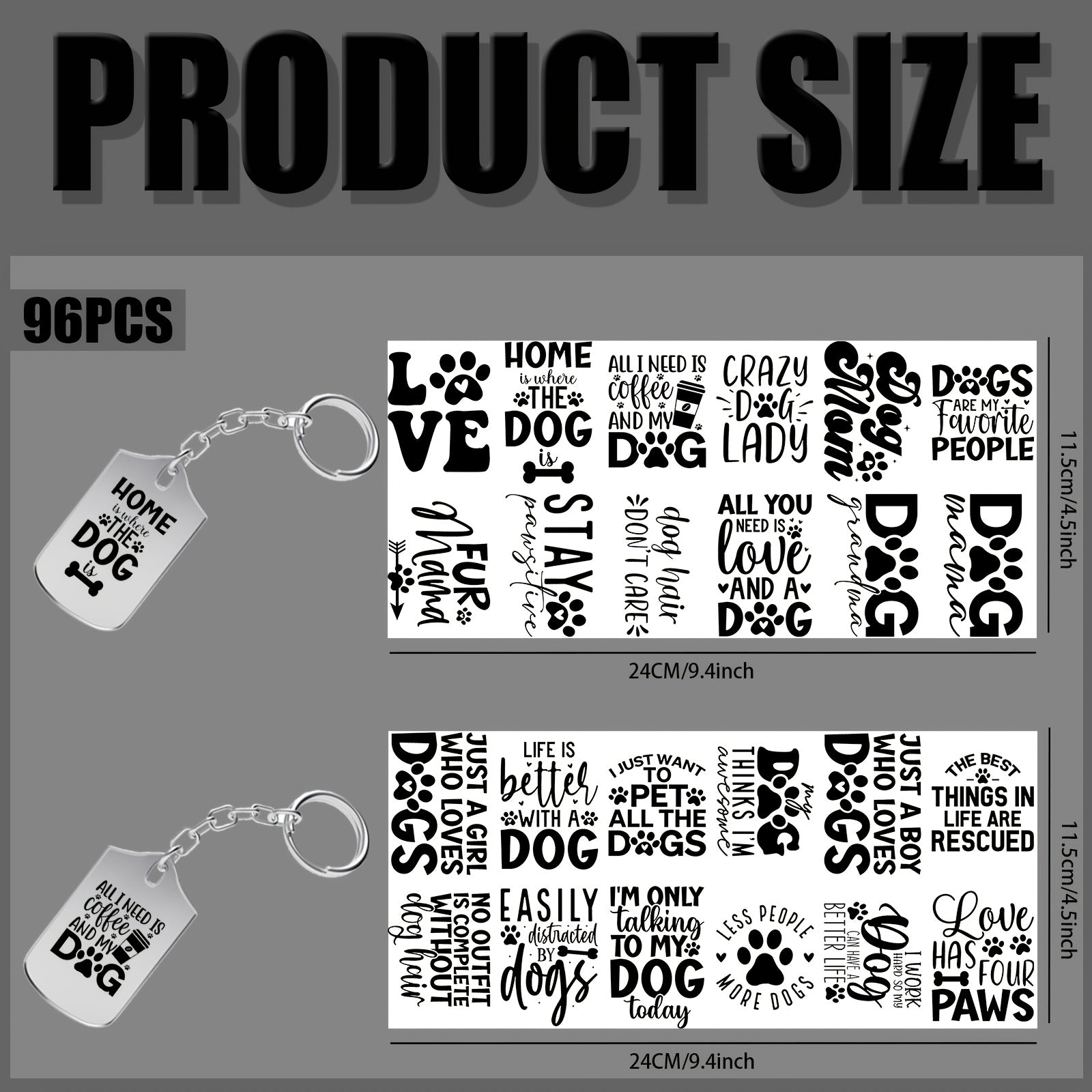 96pcs UV DTF Dog Lover Quotes Keychain Stickers Set
