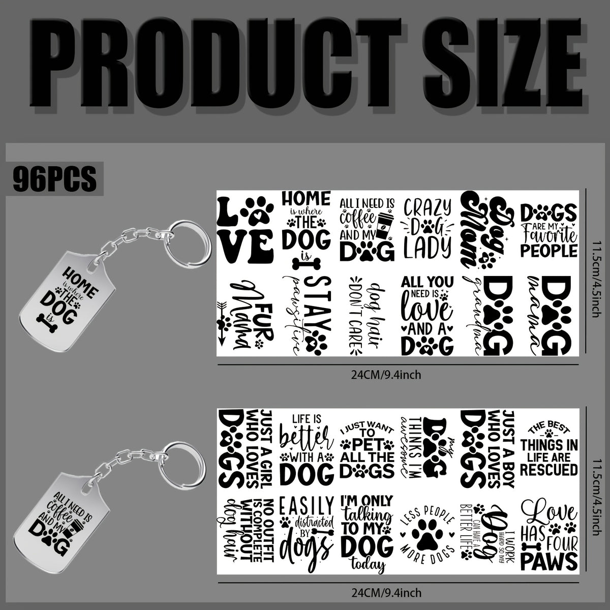 96pcs UV DTF Dog Lover Quotes Keychain Stickers Set