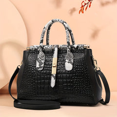 Stylish Snake Pattern Women's Handbag with Golden Tone Hardware
