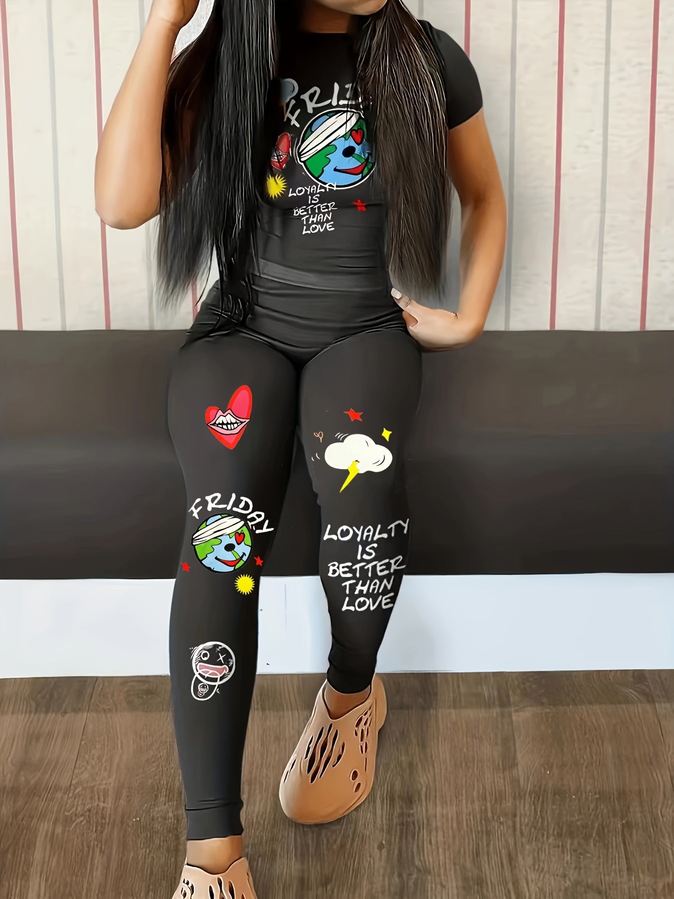  Casual Outfits Set Funny Graphic & Letter Print Two Piece