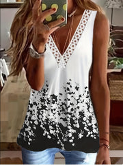 Floral Tank Top V Neck Casual Top For Summer & Spring