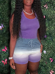 Tie Dye Tank Top & Drawstring Waist Shorts 2pcs Set