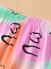 Girl's Tie dyed Graffiti Print Ankle Pants