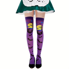 Bat Print Thigh High Socks Halloween Party Over The Knee Stockings