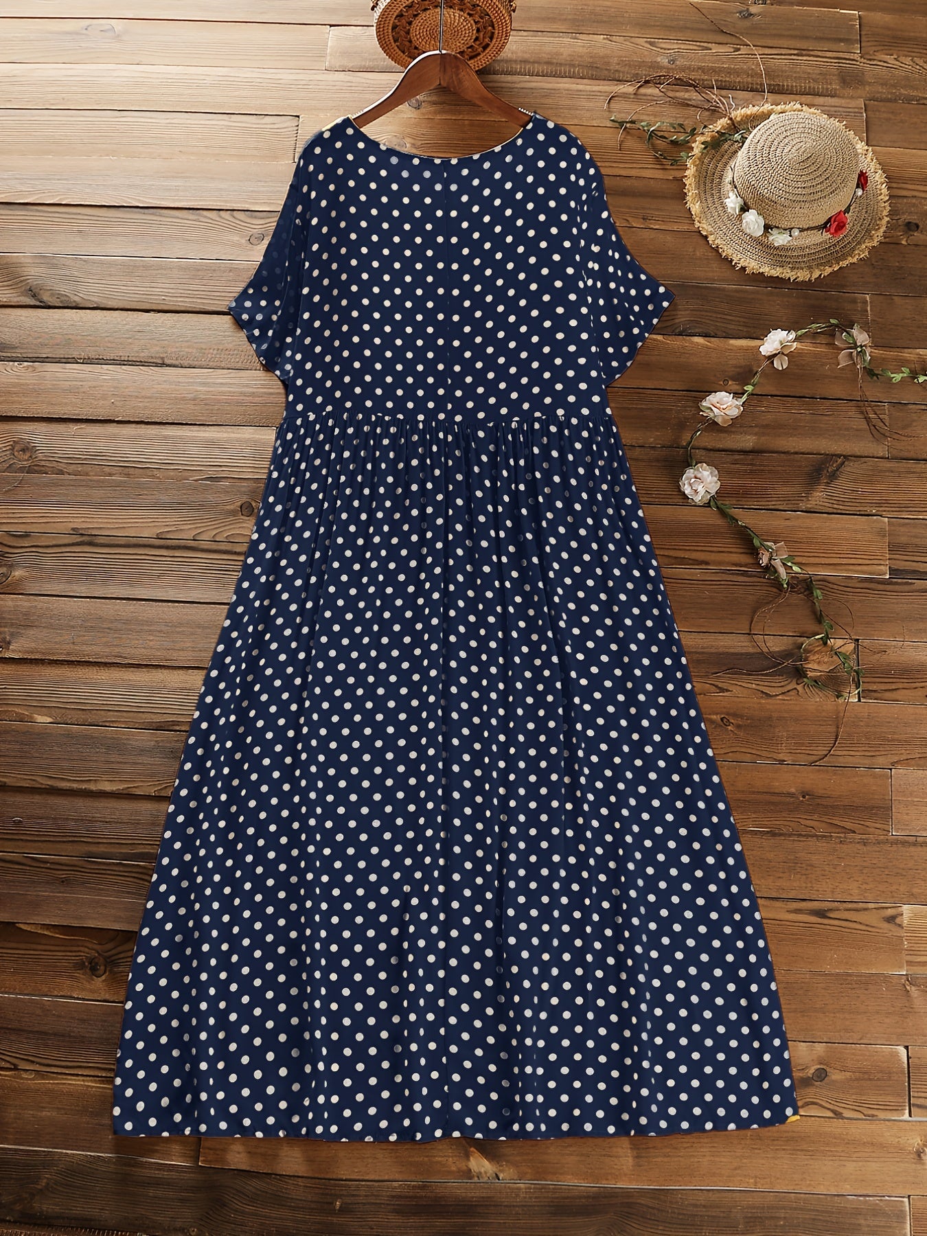  Polka Dot Print Short Sleeve Maxi Dress