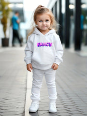 Girls 2pc Alphabets Pattern Hooded Sweatshirt Solid Sweatpants Set