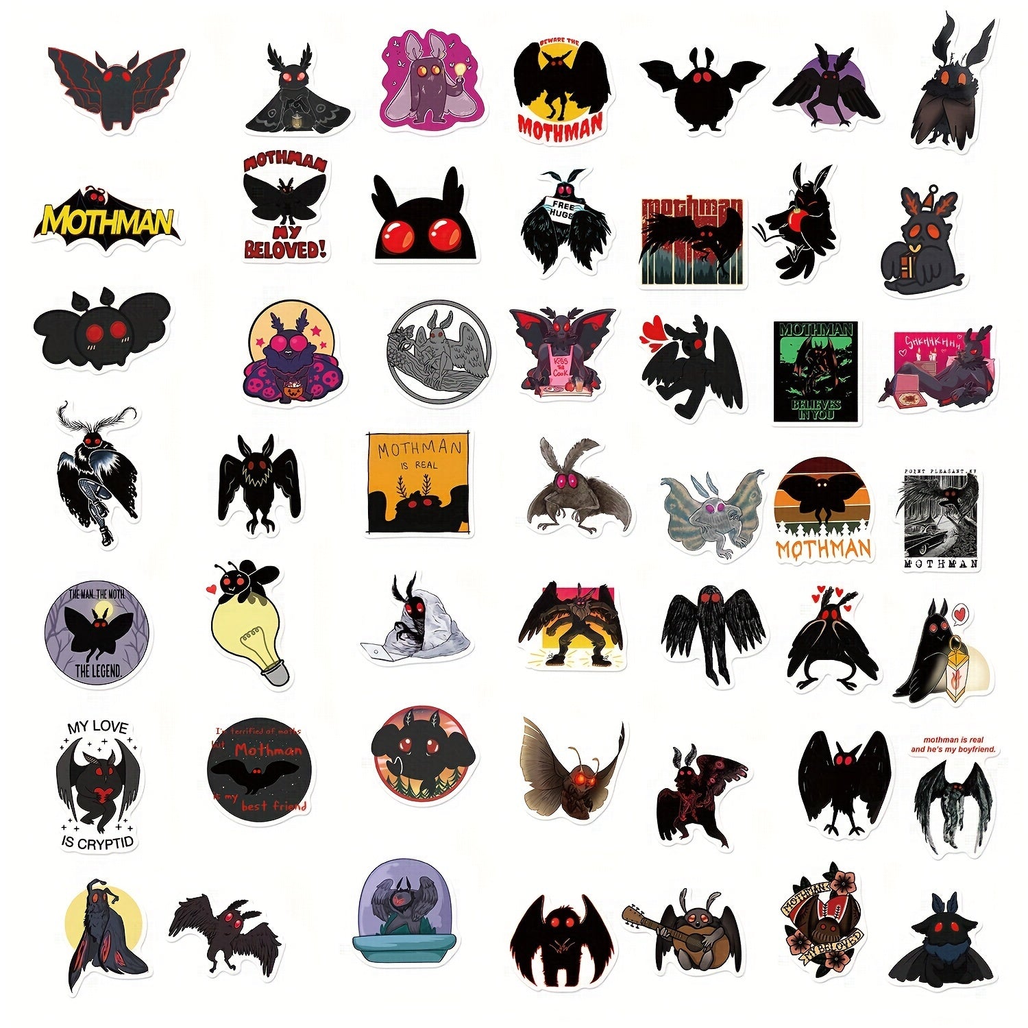 50pcs Cartoon Bat Series Stickers Laptop Water Cup Decorative Stickers