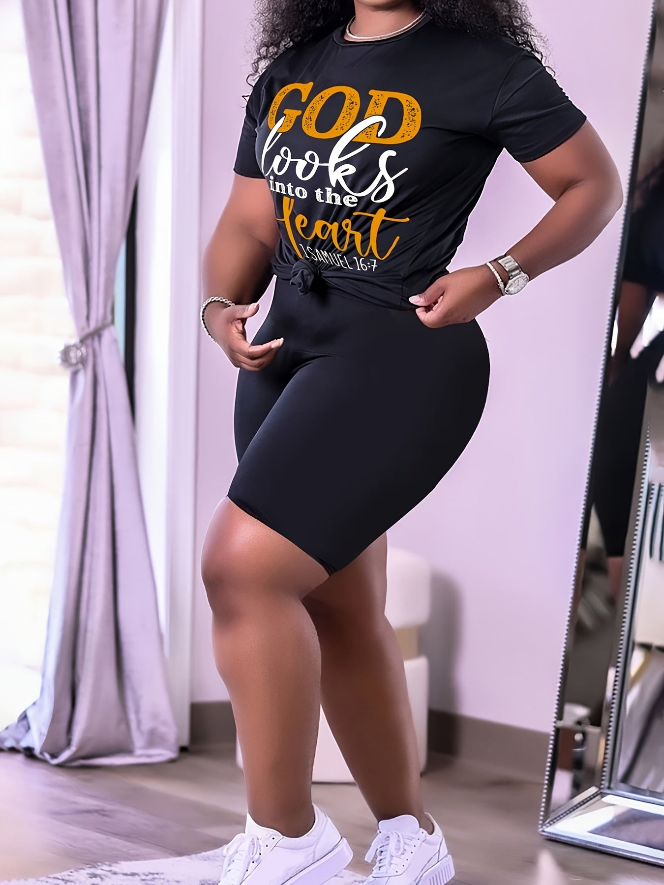  Art Letter Print Tee & Shorts Set