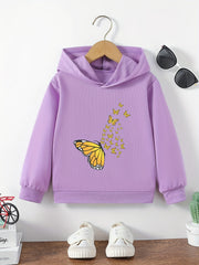 Girls' Butterfly Pattern Casual Hooded Sweatshirt