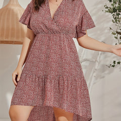 Women's Plus Dalmatian Print Ruffle Trim Dress