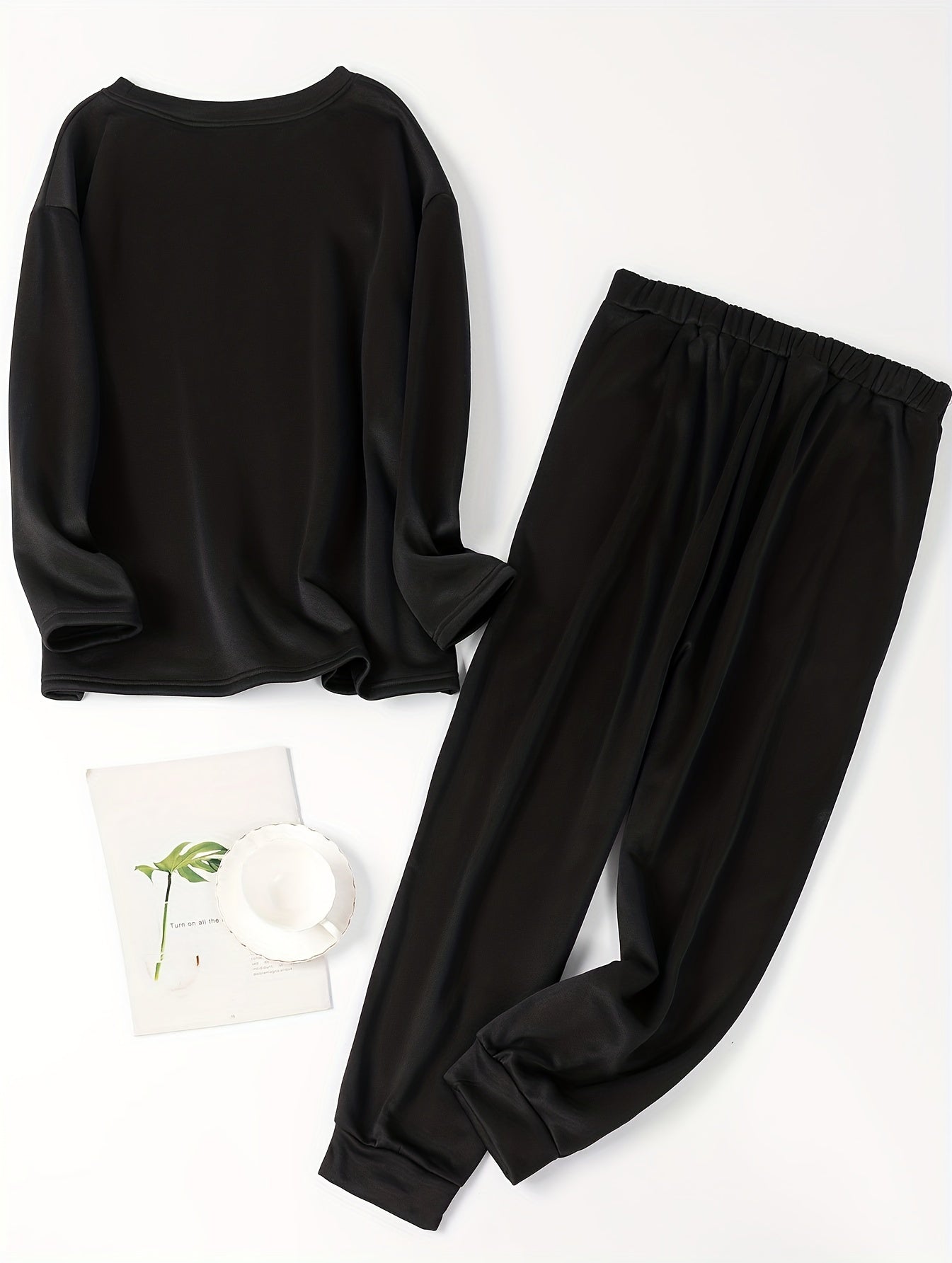  Casual Loungewear Set Long Sleeve Top & Pants Pajama 2 Piece