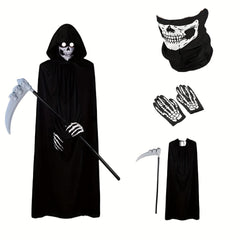 Adult Halloween Death Cloak Skull Face Towel Gloves Costume Set