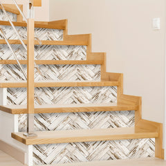 Wood Grain V Shaped Stair Stickers Moisture-proof - Self-adhesive