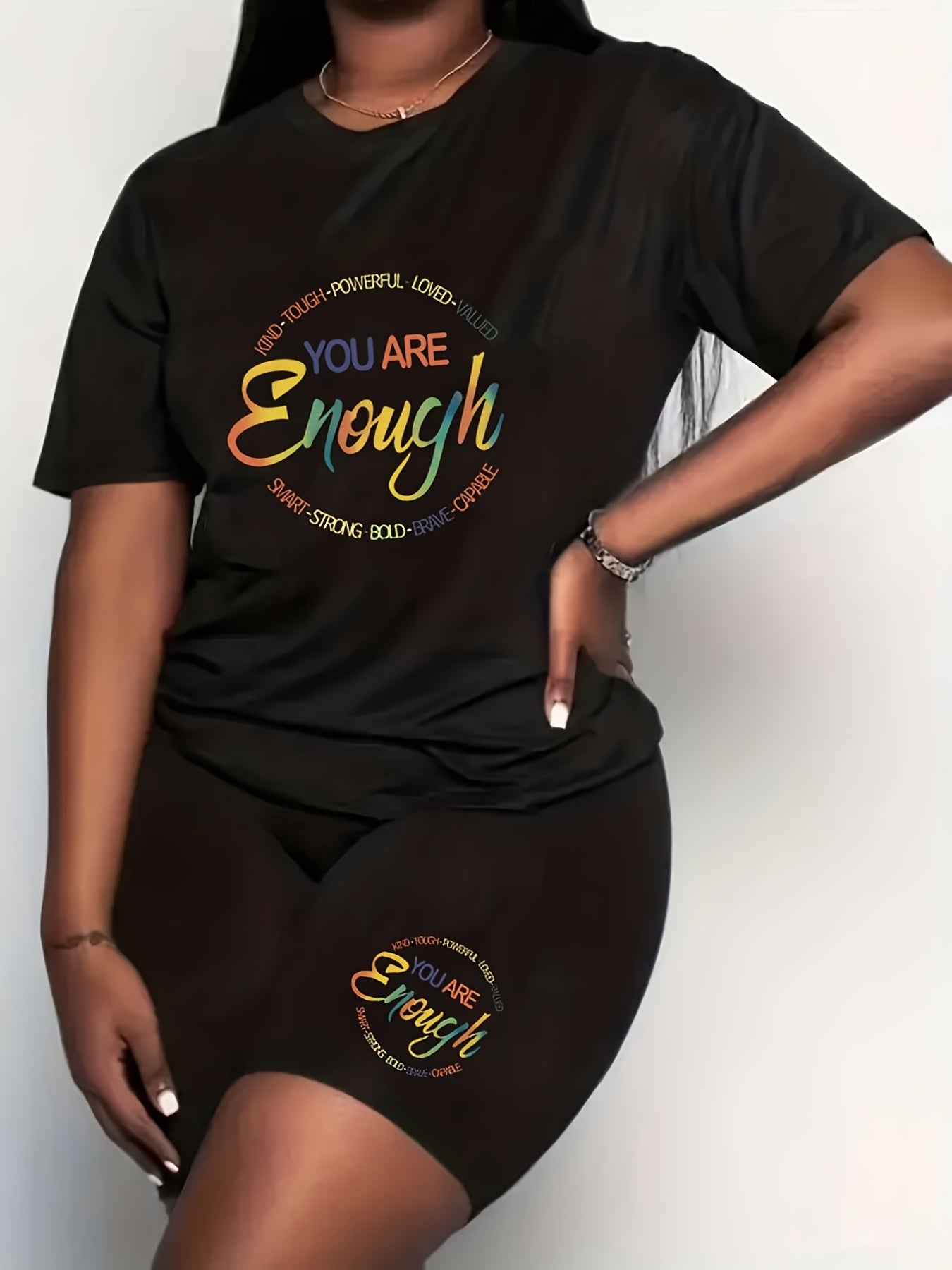  Slogan Print Top & Shorts Set