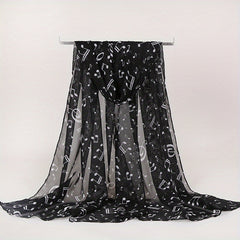 Musical Note Print Casual Scarf Solid Gauze Shawl Head Wrap