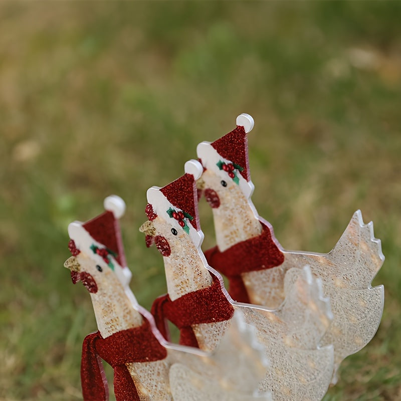3pcs Light Up Chicken Christmas Garden Acrylic Ornament