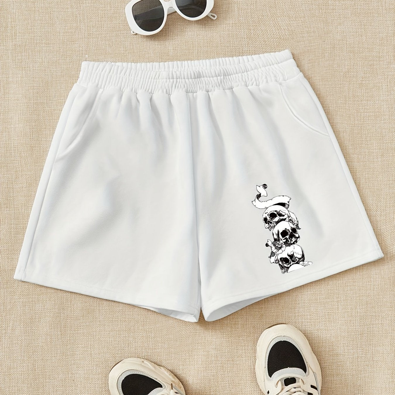 Girls Stacking Skull Print Sweat Shorts Halloween Clothes