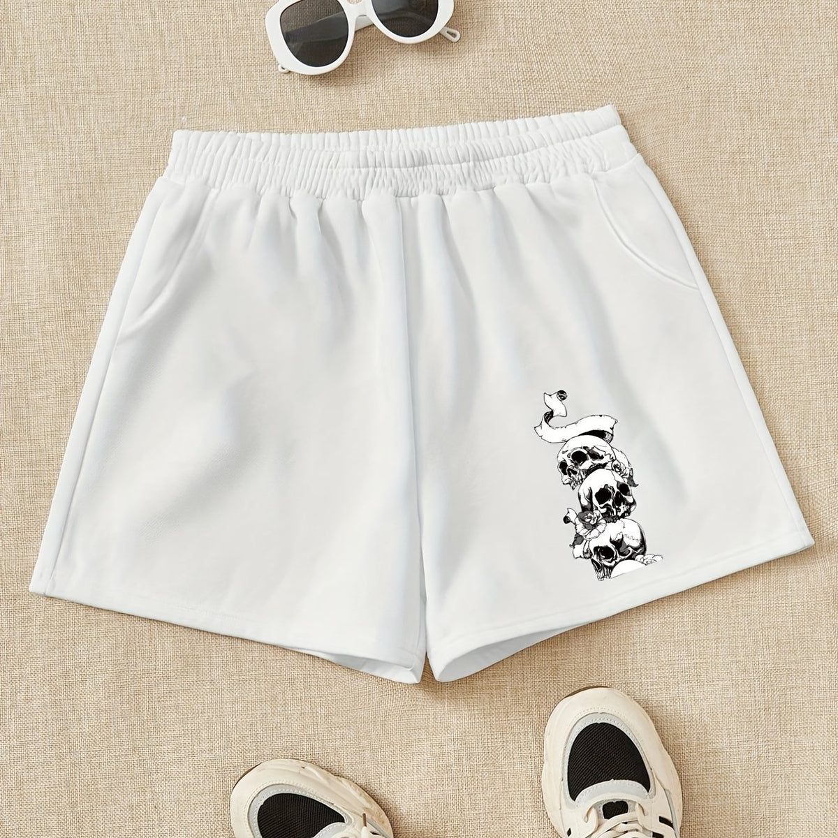 Girls Stacking Skull Print Sweat Shorts Halloween Clothes