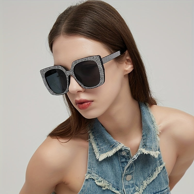 Glitter Rhinestone Sunglasses Square UV400 Sun Shades