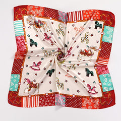 Square Satin Scarf Pony Print Neckerchief Shawl Lovely Bandana Sunscreen