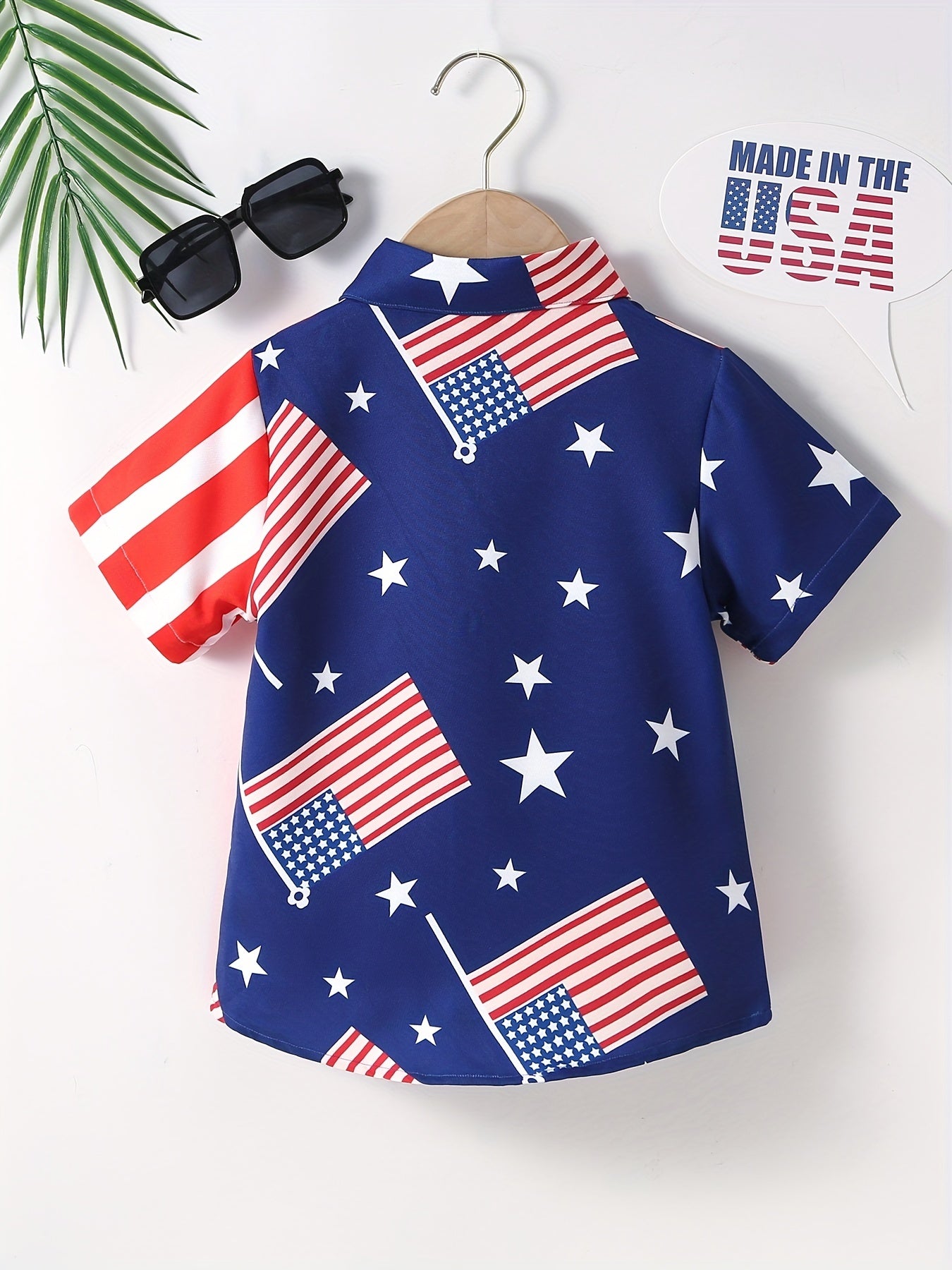 American Independence Flag Graphic Boys Top Shirt Summer Casual Short Sleeve