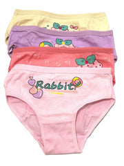 4pcs Girl's Cotton Underwear Stretch Comfy Briefs Rabbit Pattern