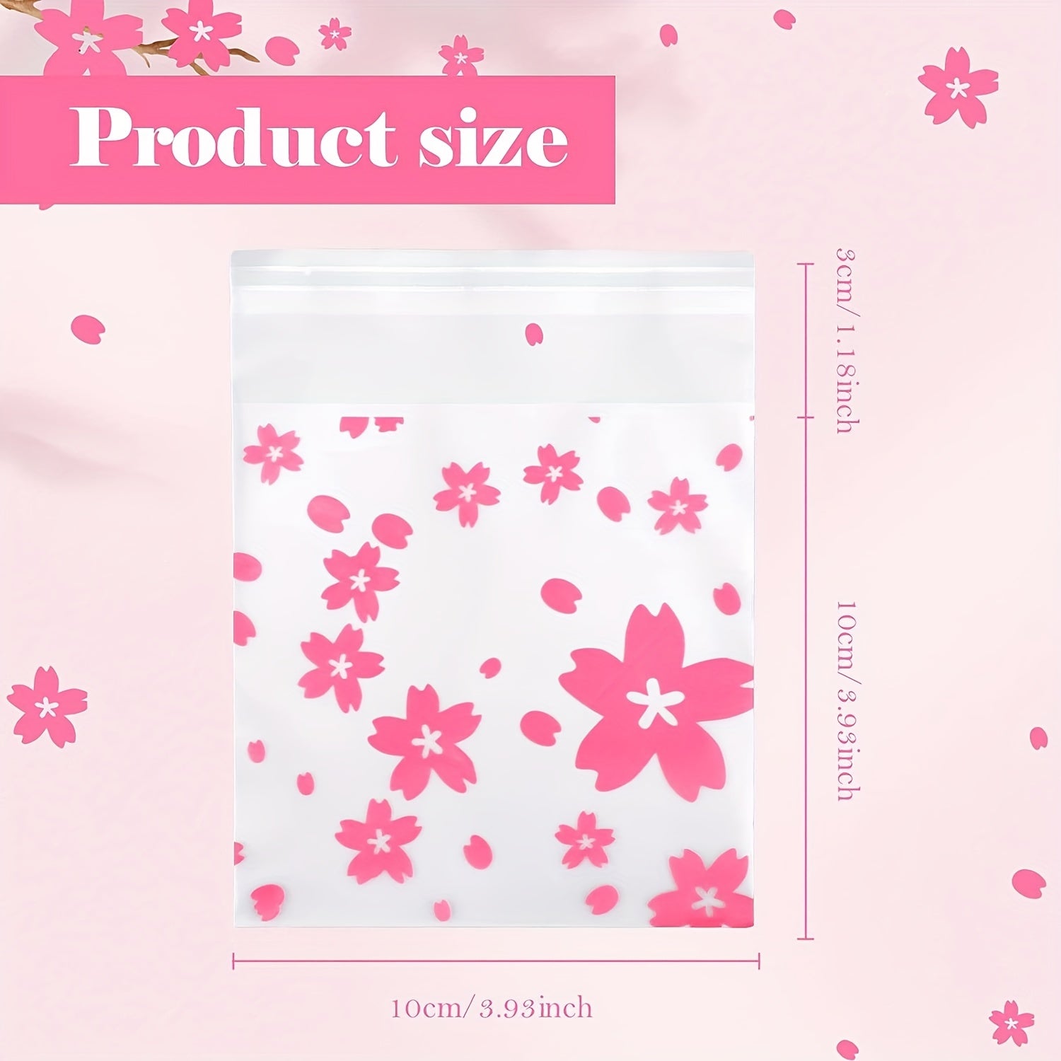 200pcs Frosted Cherry Flowers Glass Paper Bags - Self Adhesive