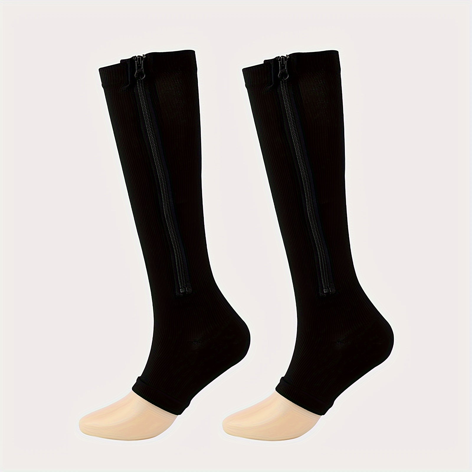 Compression Socks Open Toe Side Zipper Knee High Warm Sporty Stockings