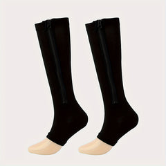 Compression Socks Open Toe Side Zipper Knee High Warm Sporty Stockings