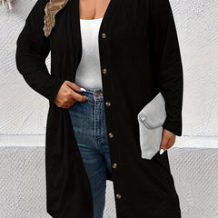  Solid Long Sleeve Button Up Cardigan